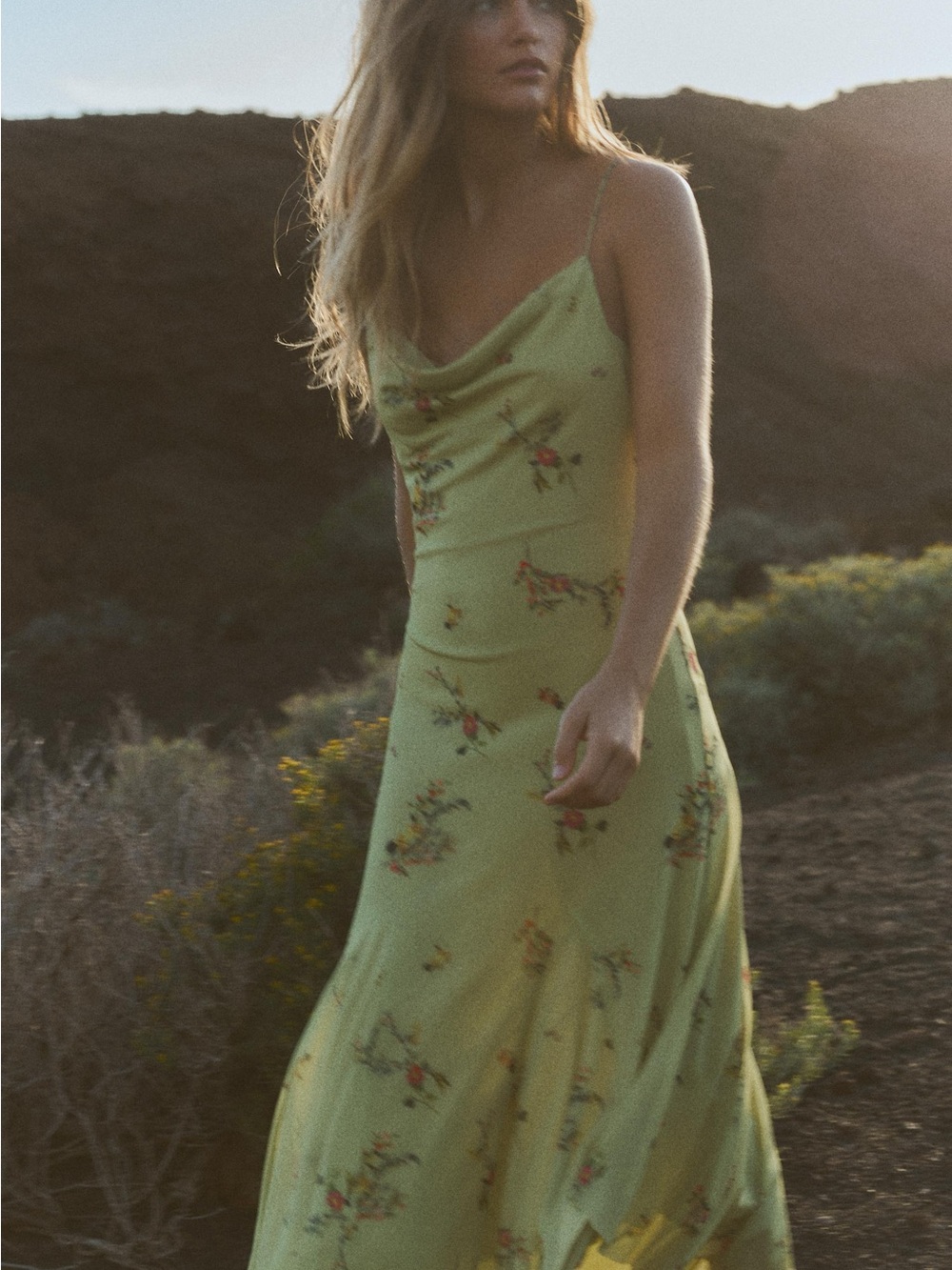 Zara Stretchy Green Floral Slip Dress